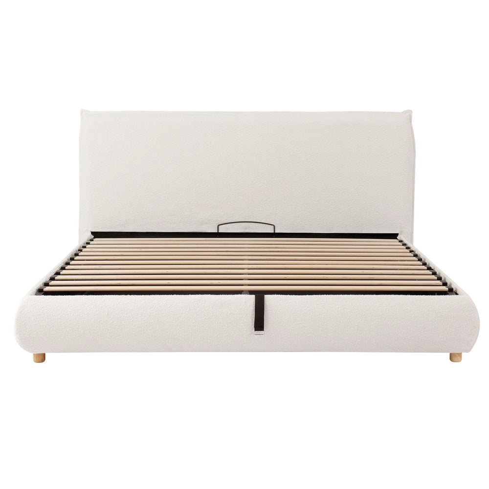 Letto Imbottito Matrimoniale Contenitore ¨C Xylo ¨C Bianco Boucl¨¦, Testiera, Doghe, Idraulico, 180x200