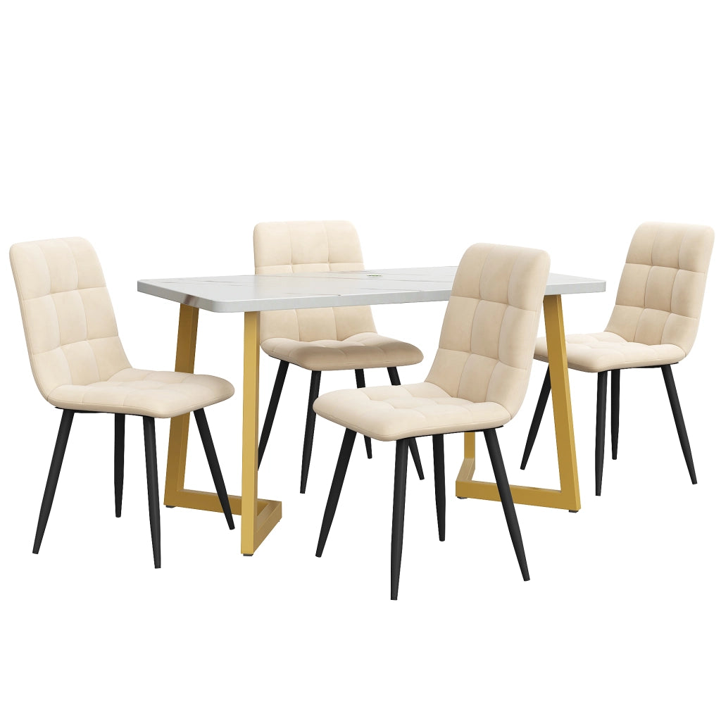 Tavolo da pranzo rettangolare con 4 sedie in velluto stile moderno per cucina e sala da pranzo beige in MDF