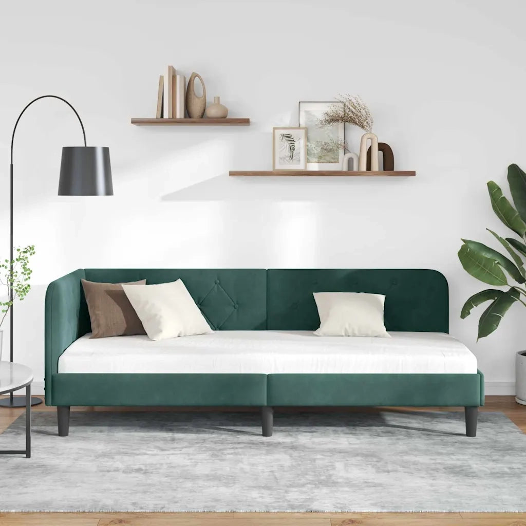 Cornice del letto ad angolo Verde Scuro 80 x 200 cm Velluto