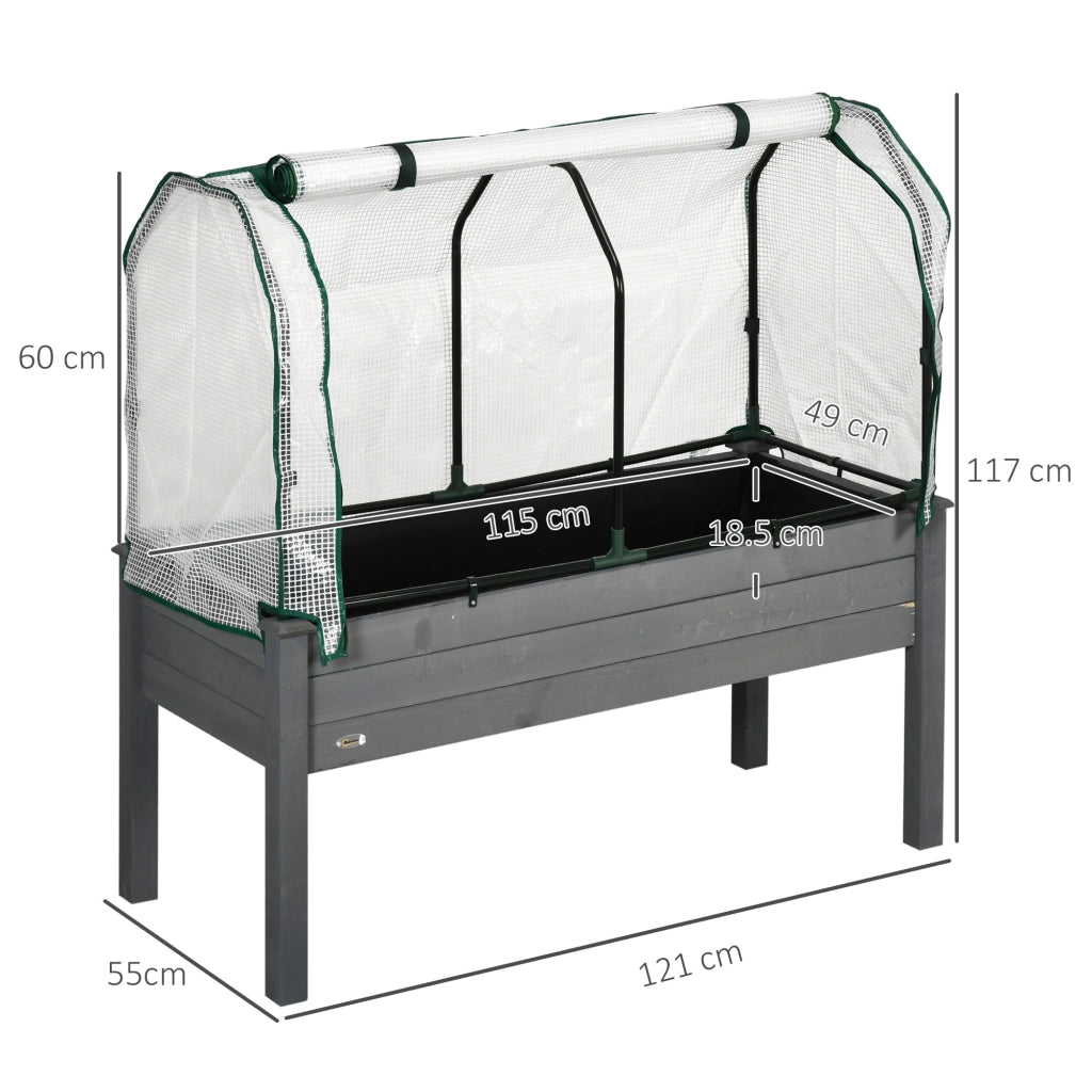 Letto per Orto con Serra da Giardino, Portapiante da Esterno in Legno e PE, 121x55x117 cm, Grigio Scuro