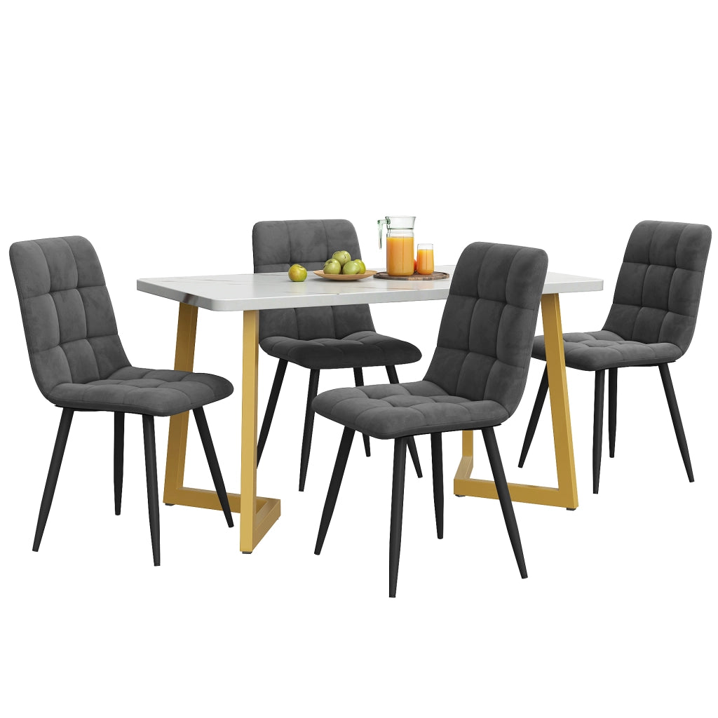 Tavolo da pranzo rettangolare con 4 sedie, piano effetto marmo, stile moderno, per cucina e sala da pranzo, in MDF, grigio