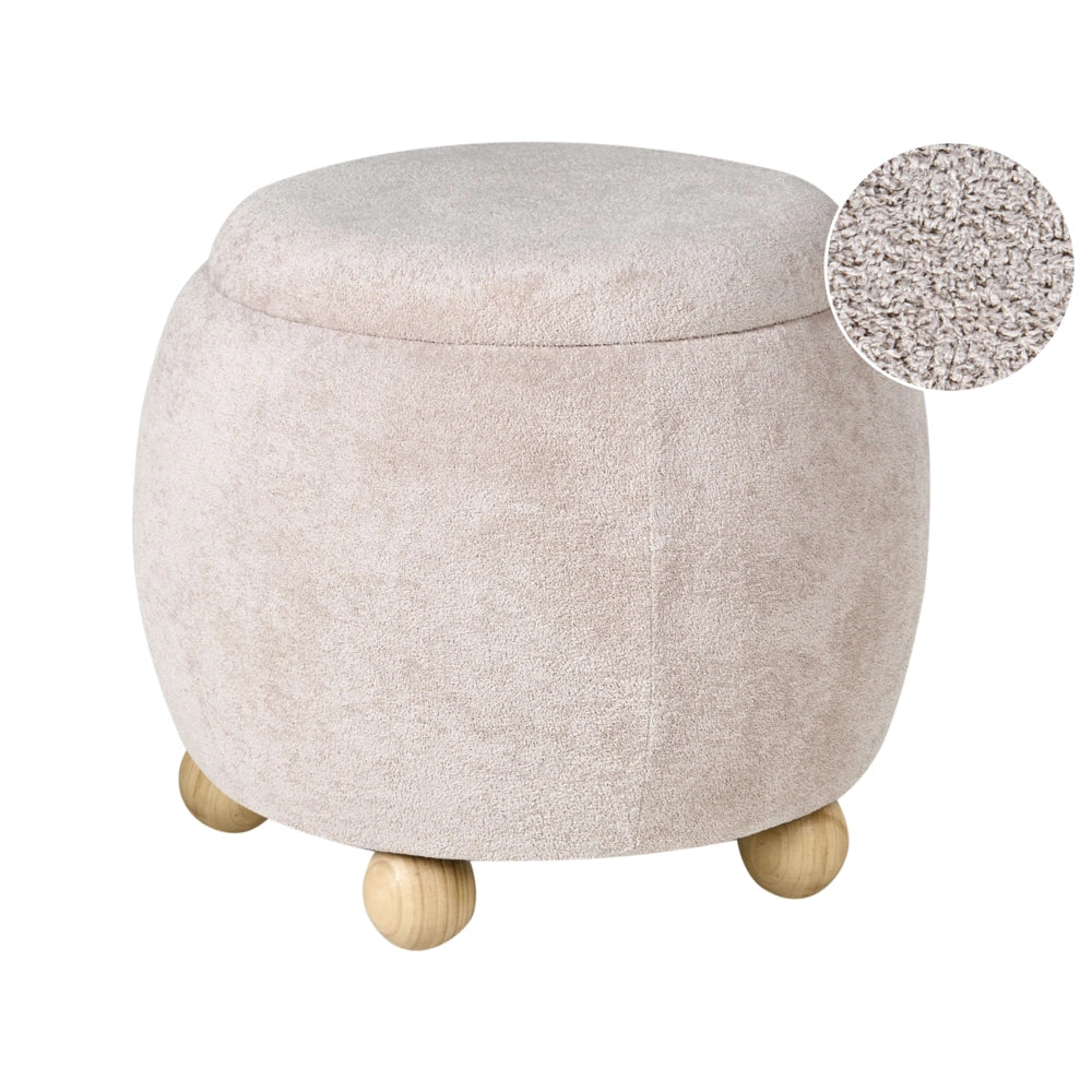 Pouf beige chiaro rivestito in bouclé con contenitore Accessorio Soggiorno Camera da letto