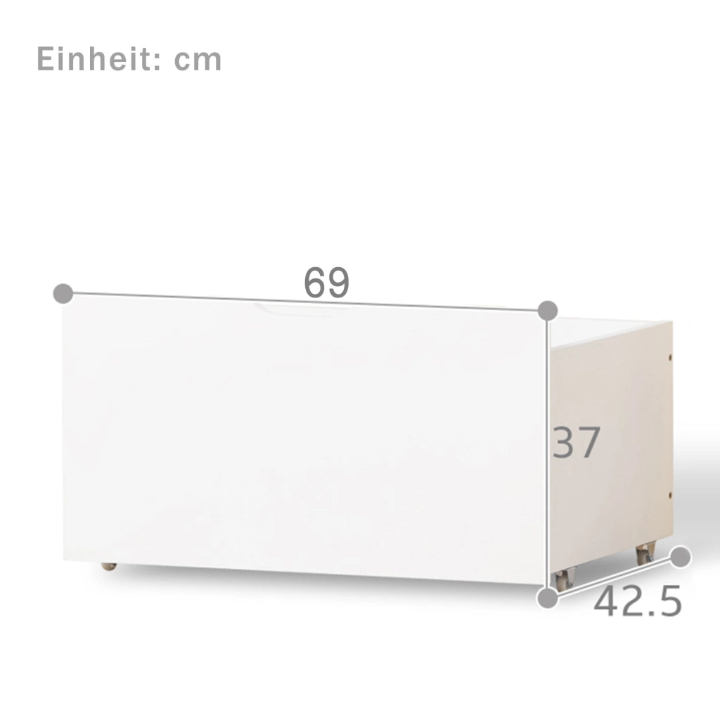 Letto per bambini bianco e rovere con cassetto e protezione anticasco in legno massello di pino 90x200cm