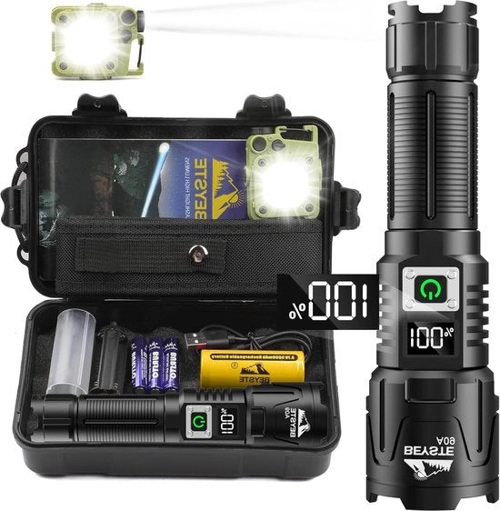 Torcia LED Ricaricabile Estremamente Brillante 30000 Lumen - Torcia Tattica con Batteria - Torcia Ricaricabile USB XHQ99.2 - Torcia Potente per Situazioni di Emergenza all'Aperto Campeggio