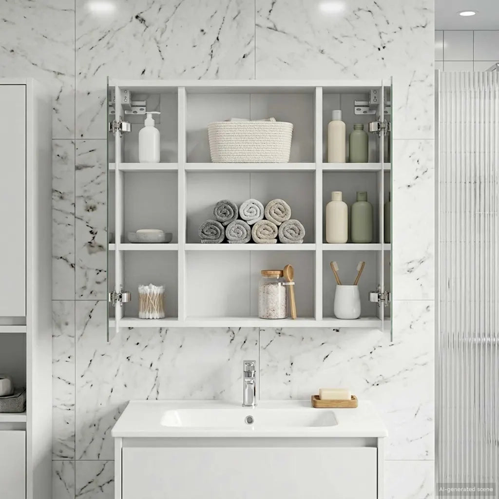 Mobiletto per specchio da bagno Bianco 63,5 x 16 x 62,5 cm