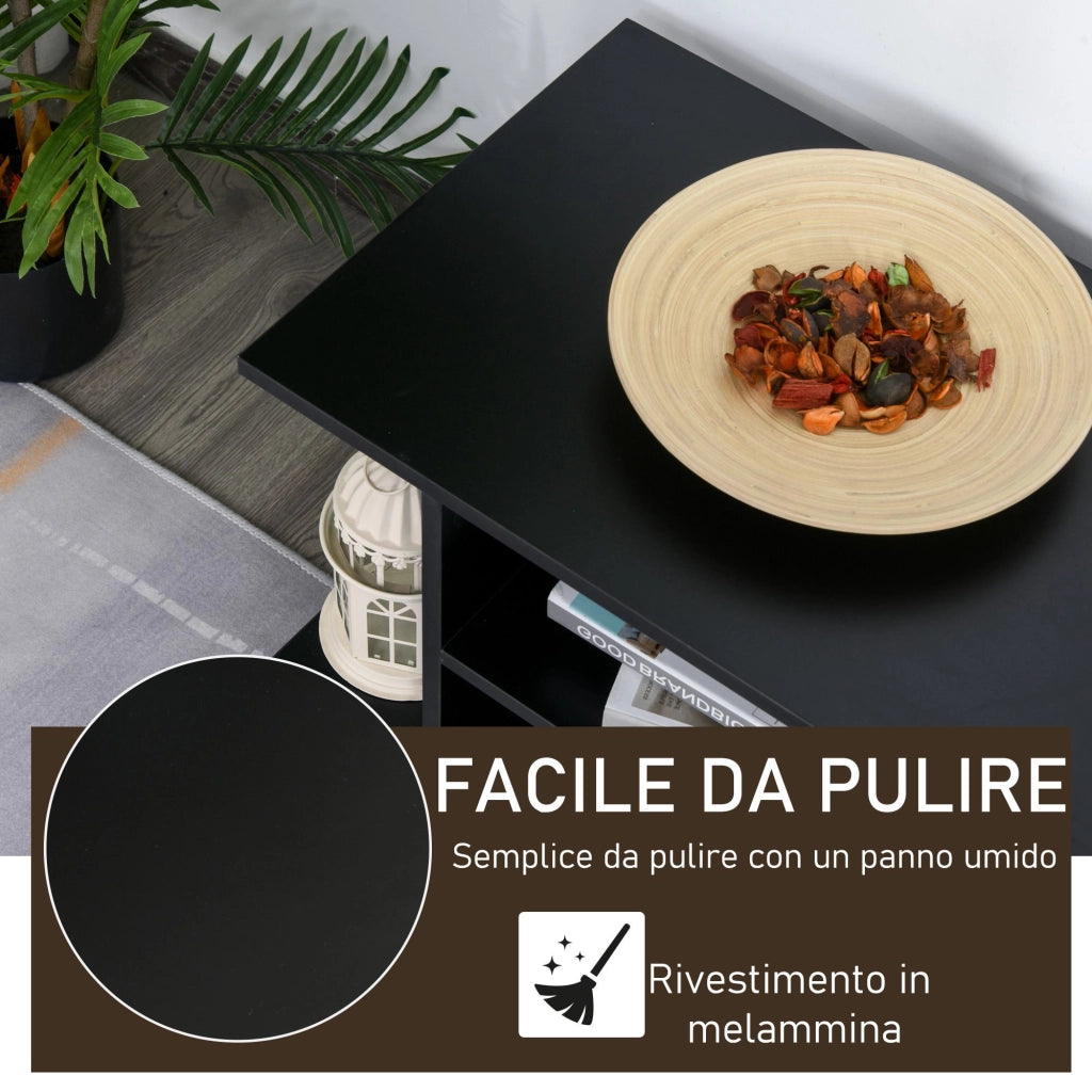 Mobile TV Moderno con Ripiani,Mobiletto Porta TV da 42" con Ruote Girevoli a Freni,2 Piccolo Ripiani Laterali,80x40x40 cm,Nero
