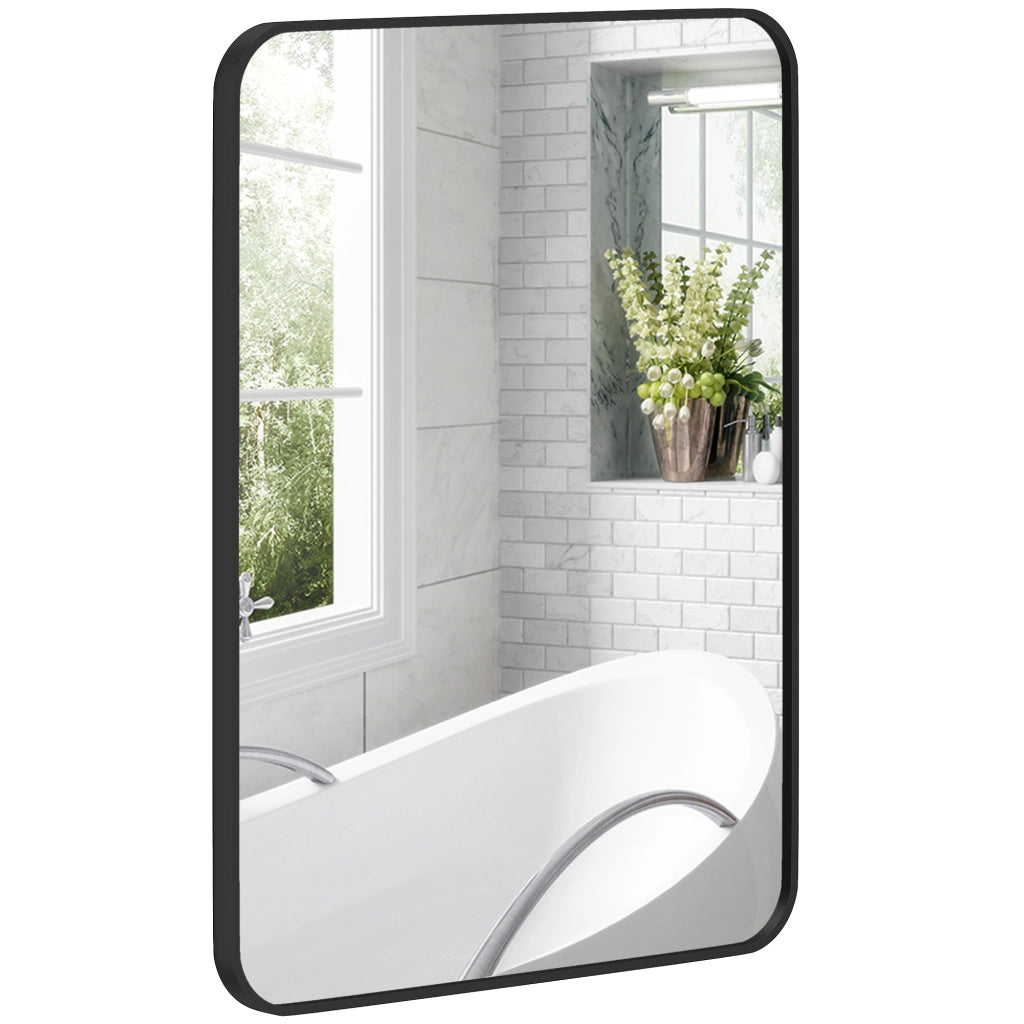 Specchio Bagno con Cornice in Metallo e Gancio, 60x2.5x80 cm, Nero