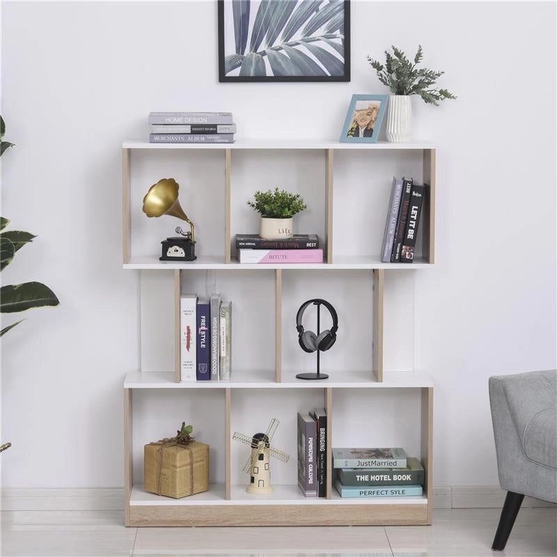 SCAFFALE LIBRERIA DESIGN A PARETE CON 8 RIPIANI 100 X 30 X 124 CM BIANCA ROVERE