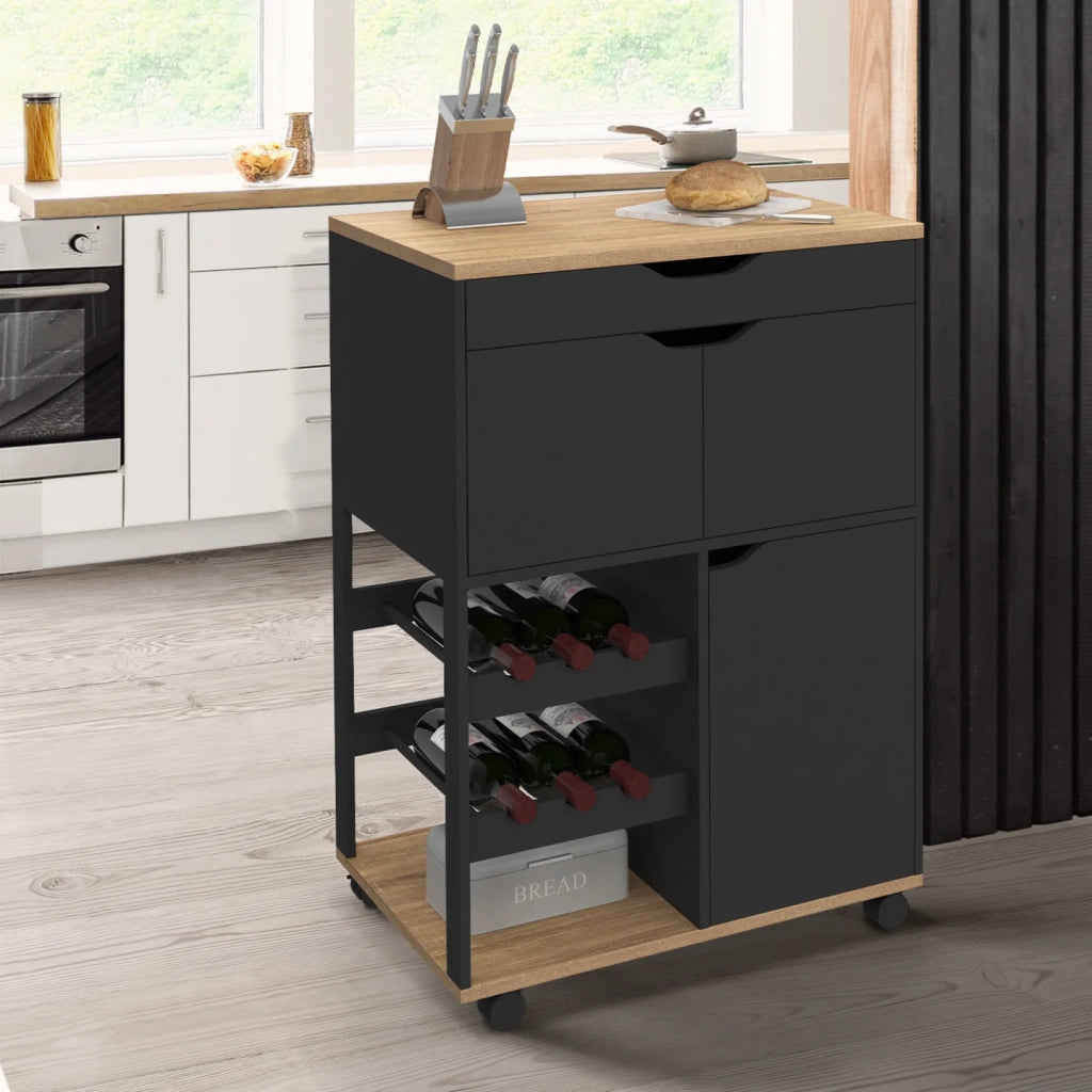 IDMarket - Credenza COSY con armadietti e portabottiglie in legno e nero