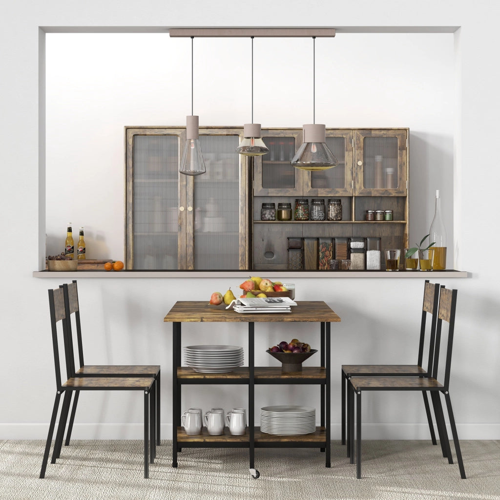 Tavolo da pranzo pieghevole con ruote e 2 ripiani 140x80 cm marrone