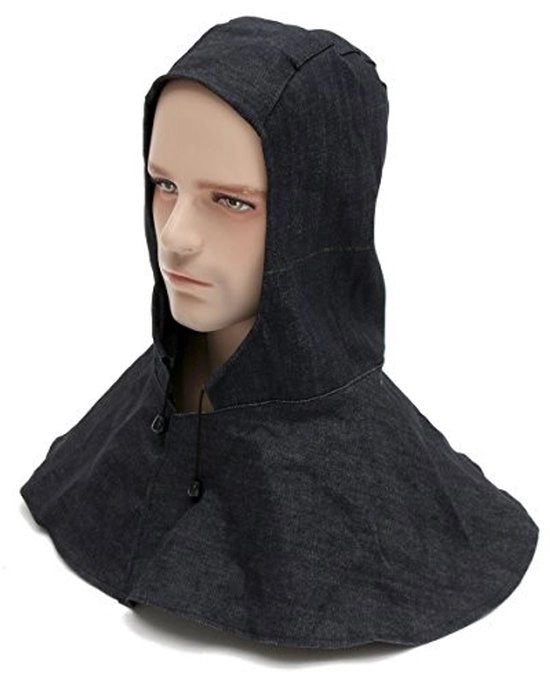 Cappuccio di Protezione da Fiamme - Comfortevole Modellato - Nero - Cappuccio Protettivo - Ideale per Lassers - Tessuto in Jeans