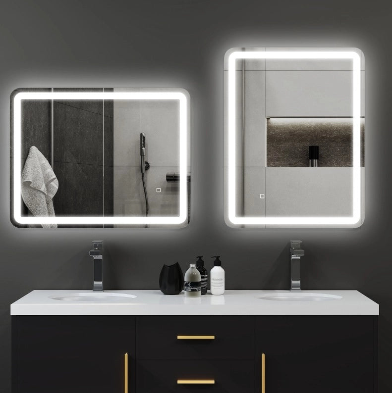Specchio da bagno luminoso 70x90 cm argento, touch, antiappannamento, dimmerabile