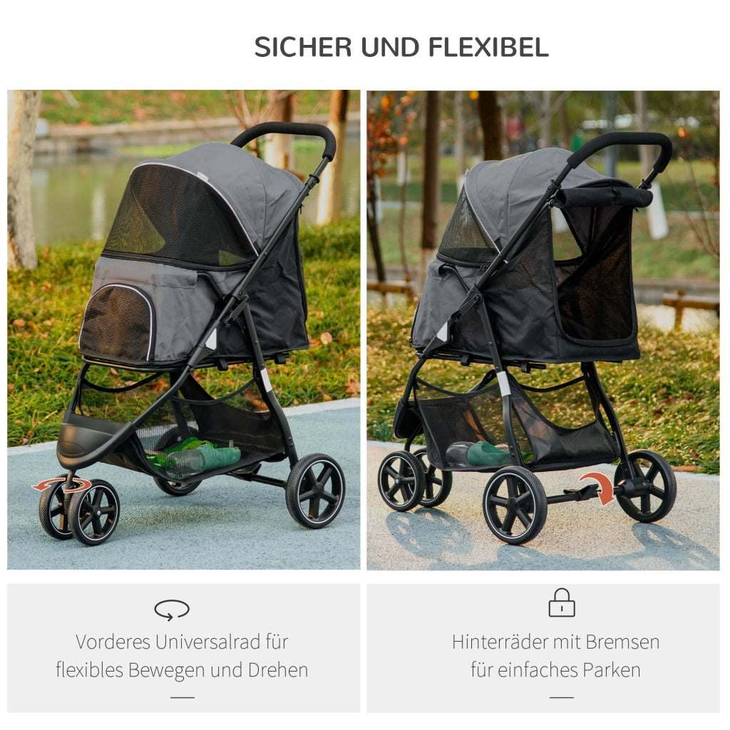 Carrello per animali domestici pieghevole ¨C zephmum ¨C Grigio e nero 83x55x101 cm