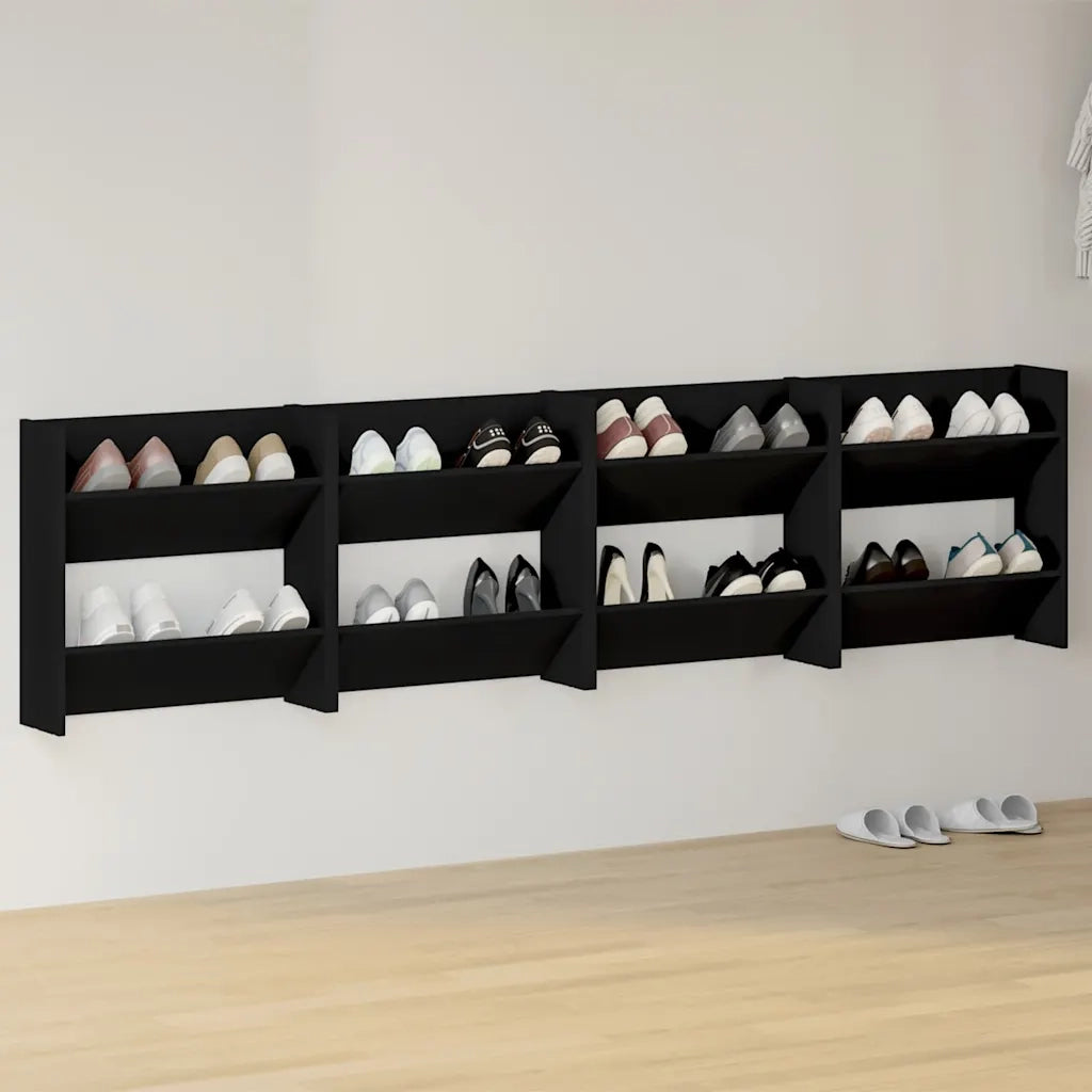 Scarpiere a Muro 4 pz Nero 60x18x60 cm in Truciolato