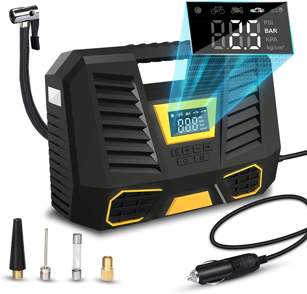 Compressore ad Aria Portatile a Batterie e a 12V Gonfiatore per Pneumatici Ruote