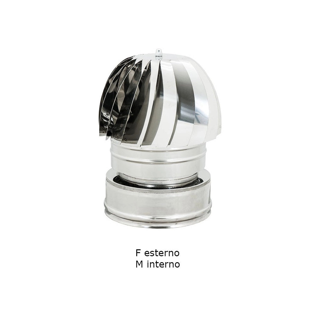 Fumaiolo da 130-180mm radiante tipo eolico inox aisi 304 base tonda doppia parete