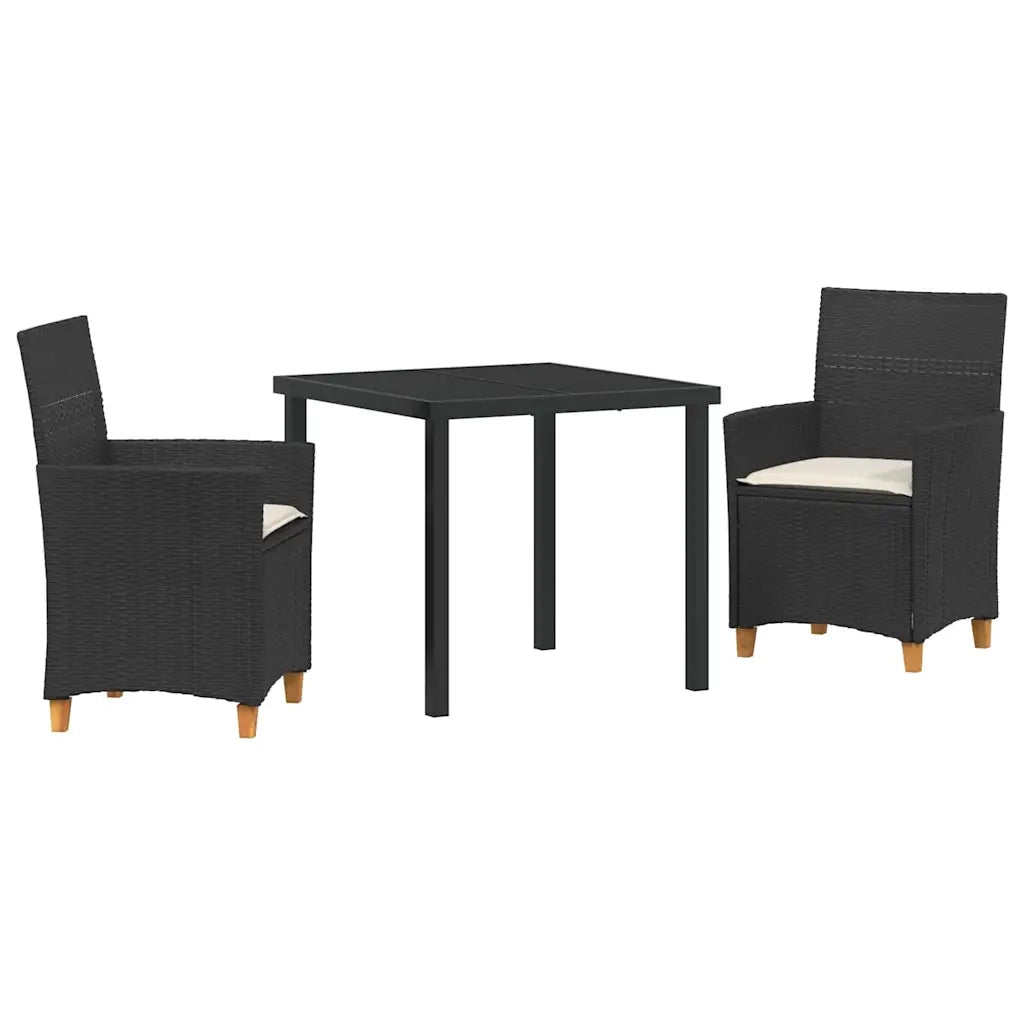 Set da Pranzo per Giardino 3 pcs Nero polyrattan