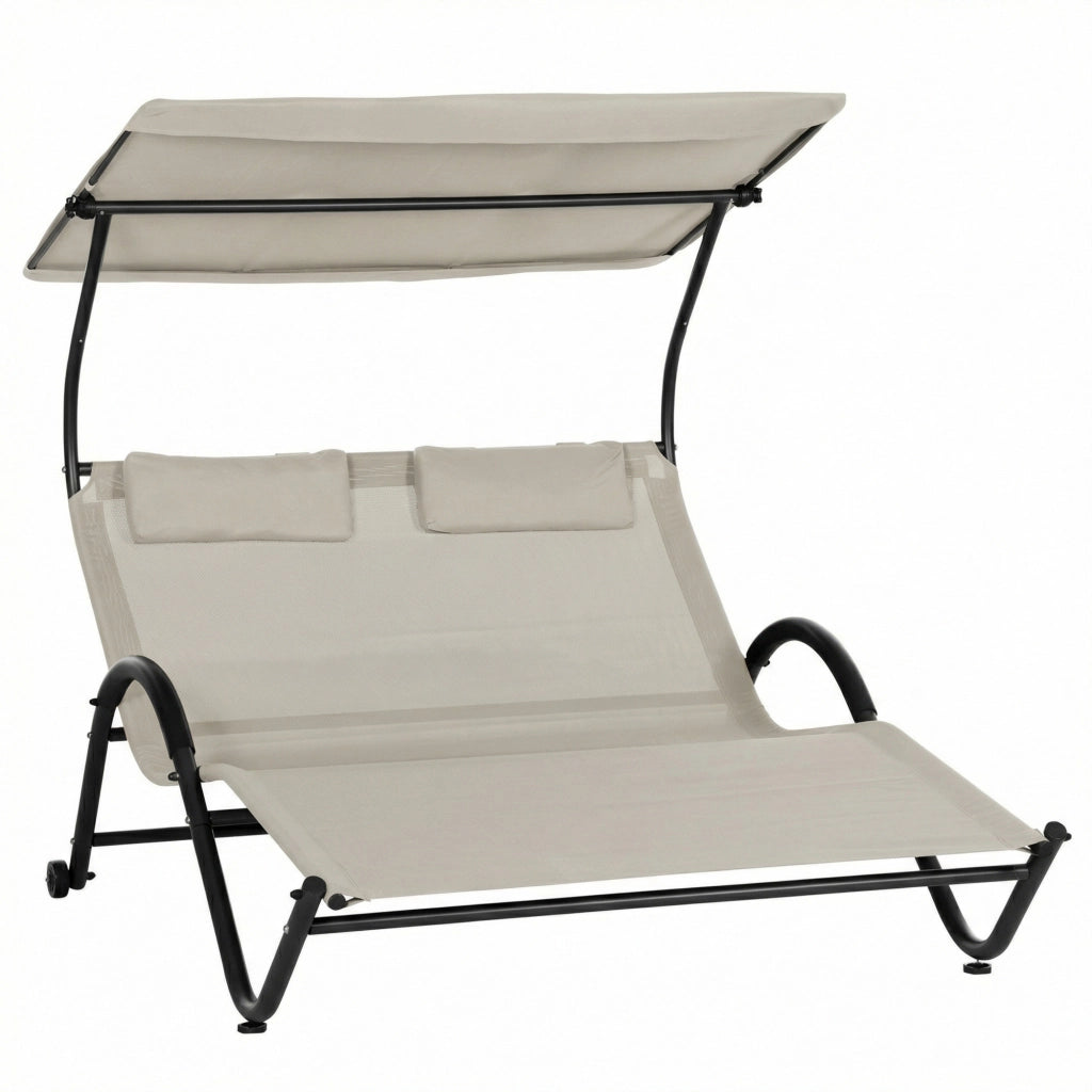 Chaise Longue da Esterno con Cuscino e Ruote ¨C Zephmum ¨C Grigio Poliestere Acciaio 200x60x40