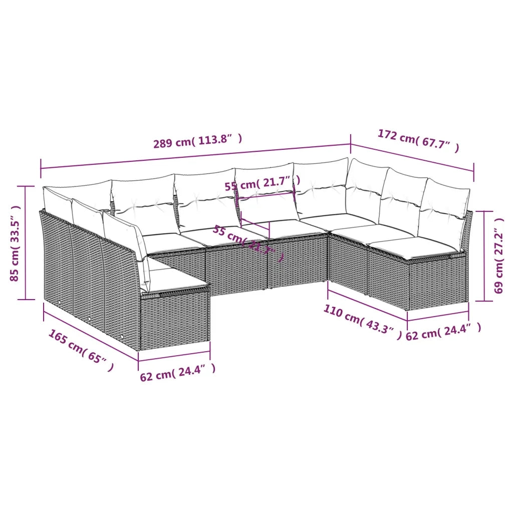 Set Divani da Giardino 9 pz con Cuscini Nero in Polyrattan 3218065