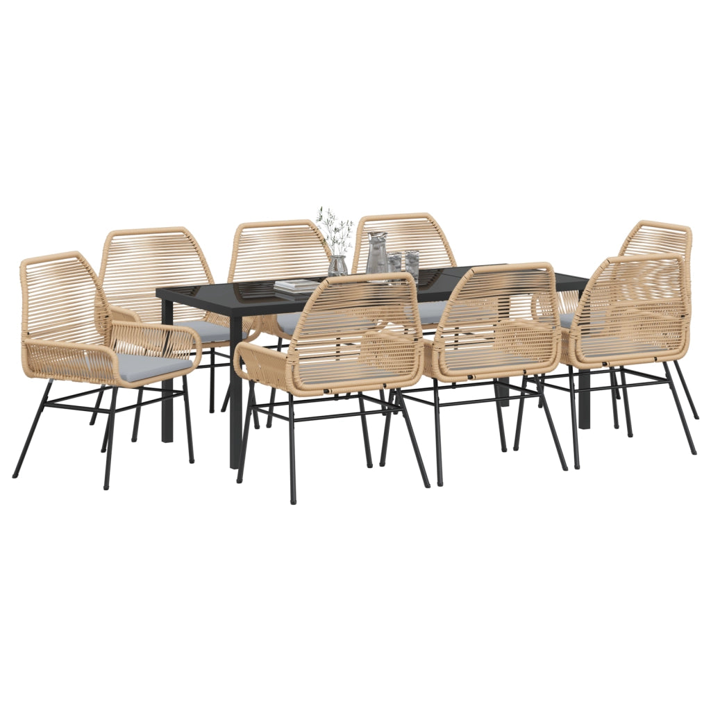 Set da Pranzo da Giardino 9 Pezzi con Cuscini Marrone Polyrattan