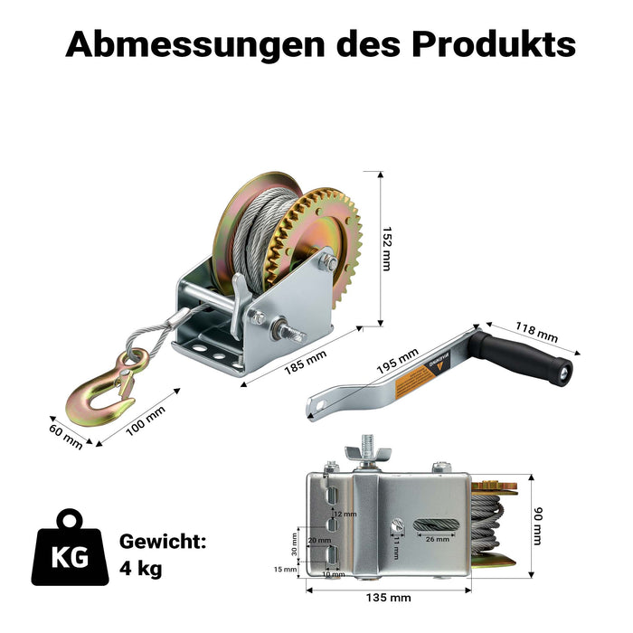 Verricello manuale per barche da 720 kg 10 m rapporto di trasmissione 4:1