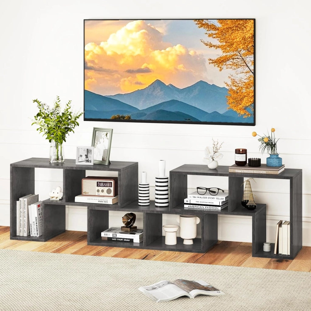 Mobile TV Soggiorno in Legno, Mobile Porta TV Liberamente Combinabile, per TV fino a 65”, Mobiletto TV Multifunzione con 6 Vani Aperti, 134 x 30 x 43 cm (Grigio)