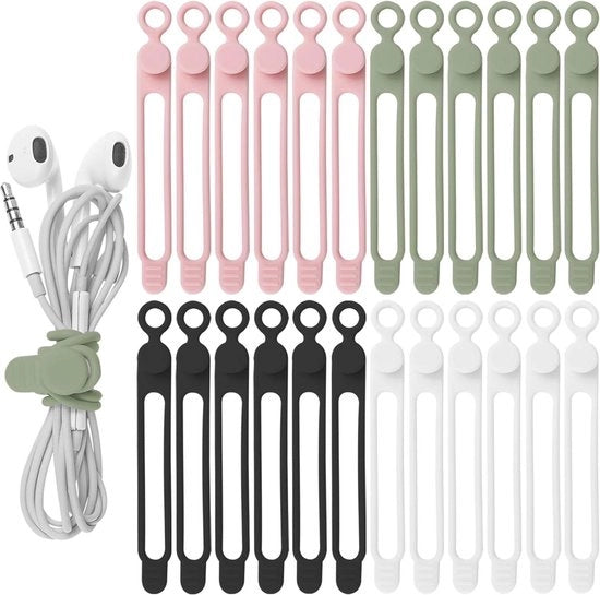 Cavi e cordoni in silicone - 24 pezzi organizzatore per cavi per auricolari caricabatteria cavi per computer - cinturini per cavi riciclabili per uso domestico ufficio cucina