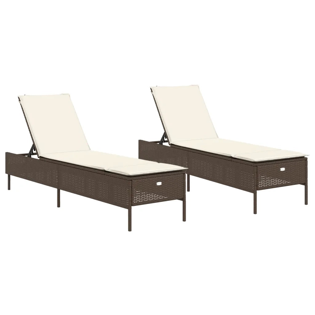Lettini Prendisole 2 pz con Cuscini Marrone in Polyrattan 3261588