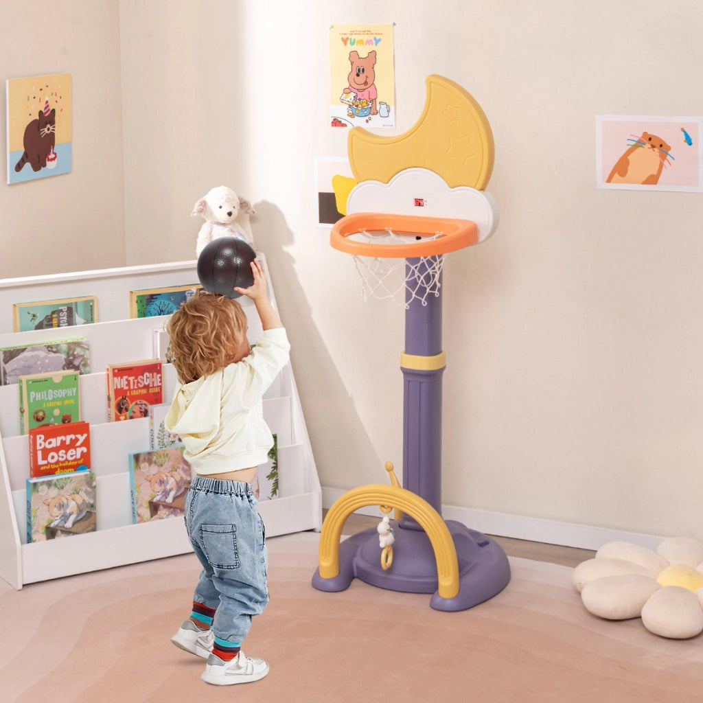 Canestro da basket per bambini regolabile con basket calcio golf, Centro di attivit¨¤ sportiva per interno ed esterno Giallo