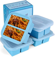 Set di contenitori in silicone per freezer con coperchio, 4pz, contenitori per congelare zuppe, per 8 blocchi di bouillon, bouillons, stufati, salse e curry.