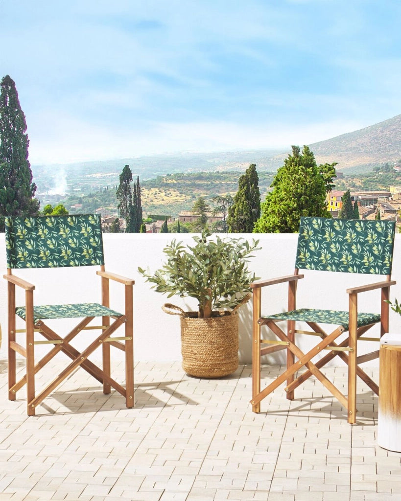 Set di 2 sedie da regista da giardino in legno chiaro con tessuto di ricambio in tessuto di acacia olive bianco sporco con 2 Tele intercambiabili