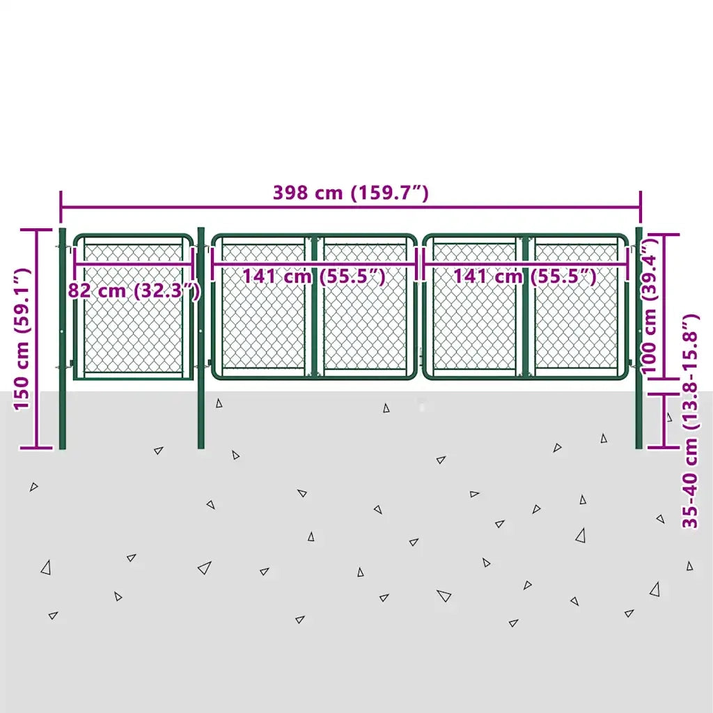 Cancello da Giardino in Acciaio 400x100 cm Verde 144445