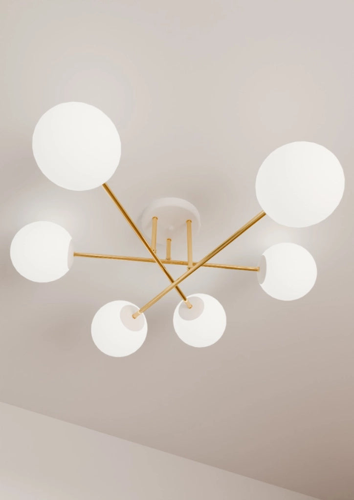Lampadario Emibig MAGNUM 6xE14 oro con sfere bianche
