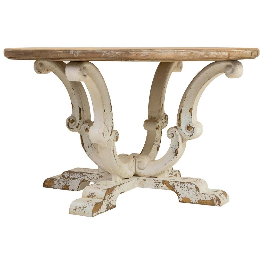 Tavolino in legno con finitura bianco anticato 80x80x47h cm