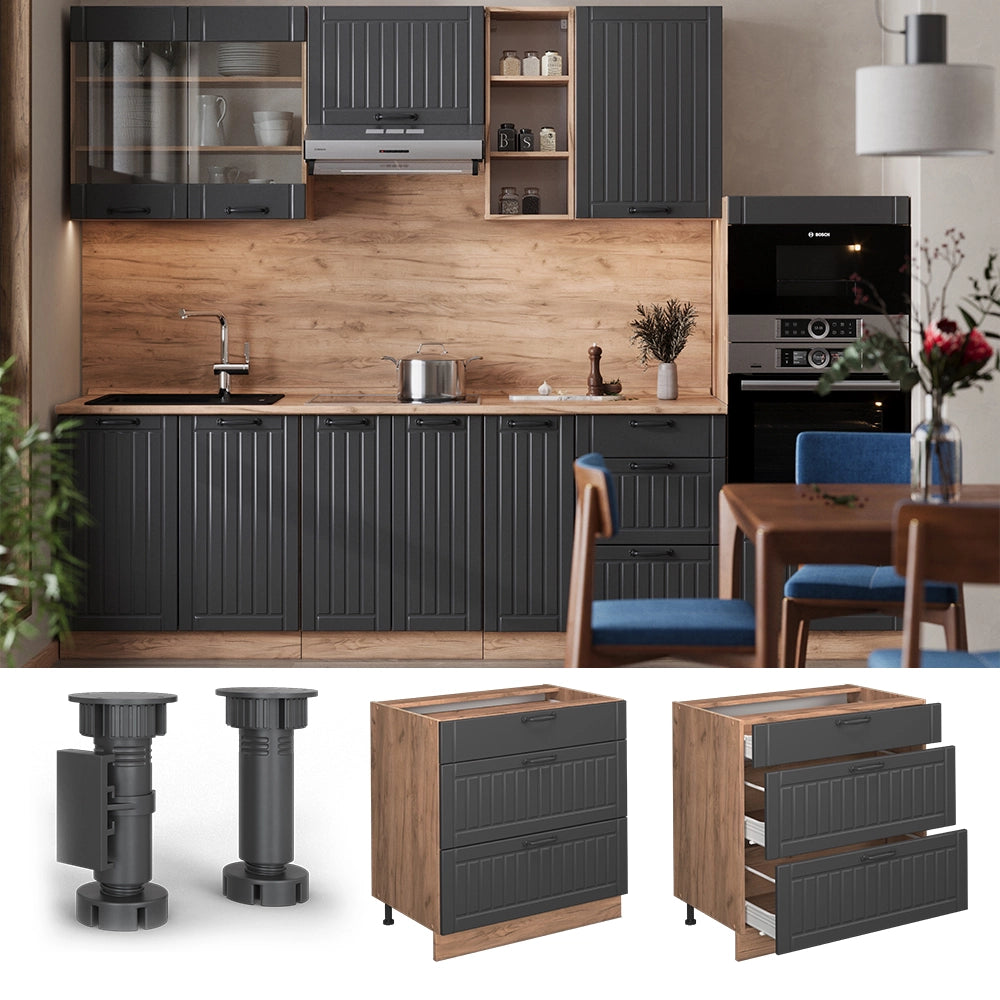 Vicco Mobiletto base per cucina Grigio scuro 80 cm con 3 cassetti, PL Antracite