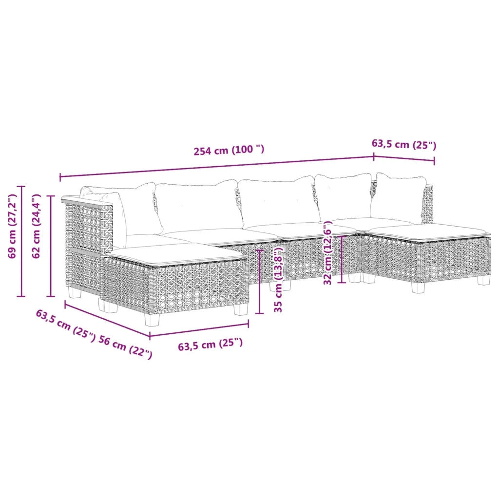Set Divano da Giardino 6 pz con Cuscini Nero in Polyrattan 3261950