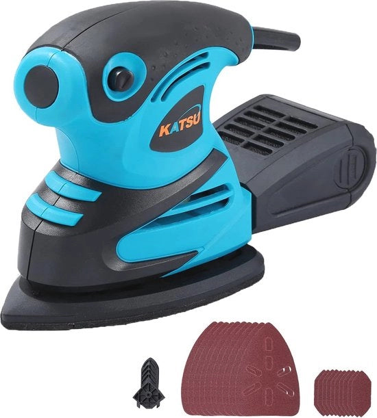 Schuurmachine elettrica 180 W con sistema di aspirazione e set di carta abrasiva 20 pezzi