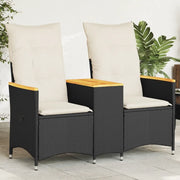 Divano Giardino Reclinabile 2Posti con Tavolino-Sofa da Giardino-Divanetto da esterno Nero Polyrattan 629976