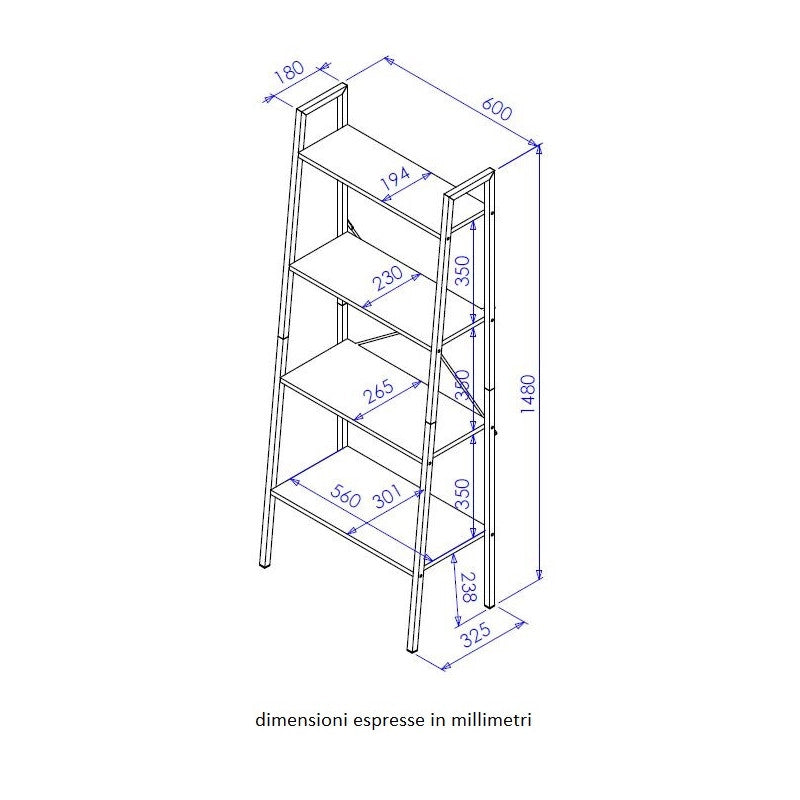 Libreria 4 Ripiani Hamilton 60x32,5x148cm