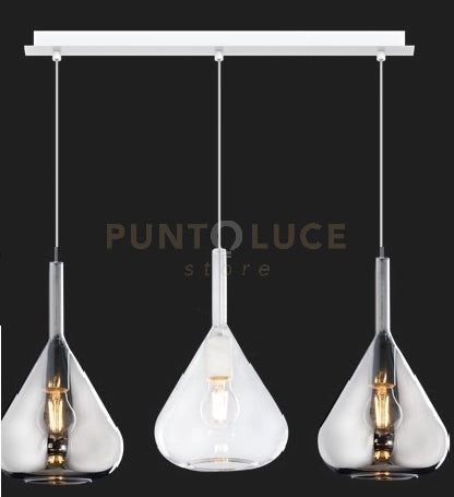 SOSPENSIONE BIANCO 3 LUCI RETTANGOLARE VETRI TR + 2X FU 1177BI-S3 R-TF