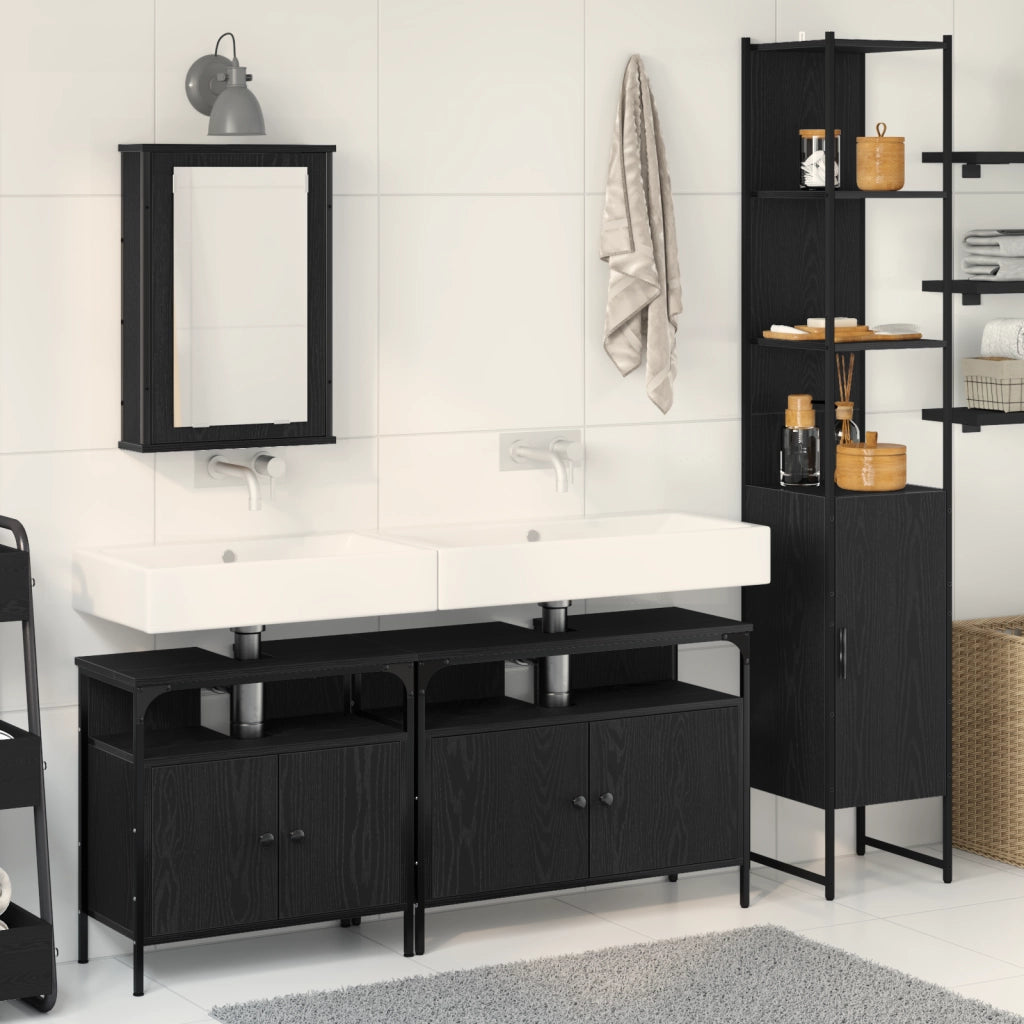 Set di Mobili per Bagno in 4 Pezzi Rovere Nero Legno Ingegnerizzato