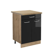 Vicco Mobiletto base per cucina Nero lucido 60 cm con cassetto, PL Rovere