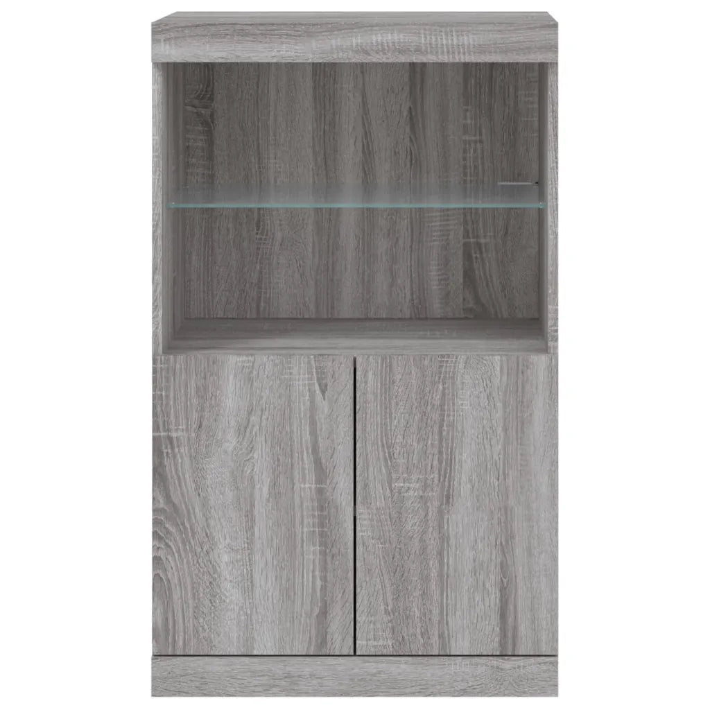 Credenza | Madia | Buffet da pranzo | Armadio da pranzo con Luci LED Grigio Sonoma 60,5x37x100 cm
