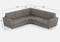 Divano Angolare 5 Posti 228x228x85 cm Yasel in Tessuto Grigio