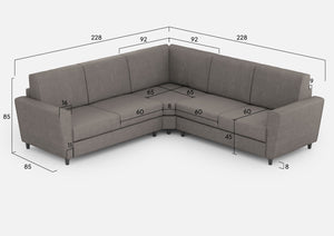 Divano Angolare 5 Posti 228x228x85 cm Yasel in Tessuto Grigio