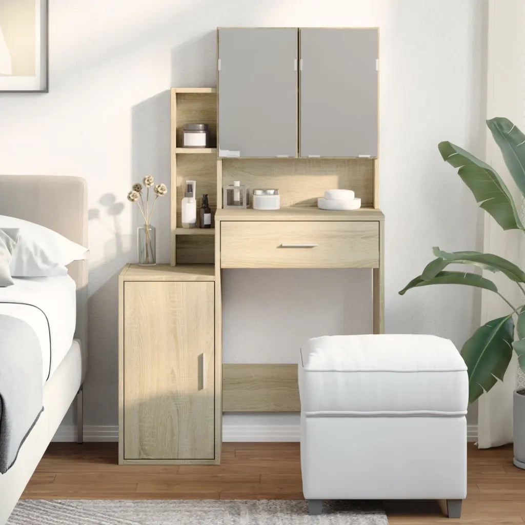 Toeletta | Tavolo da Trucco con Armadietto Rovere Sonoma 80x35x132 cm