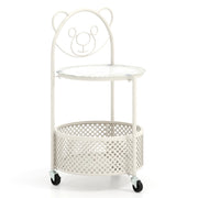 Tavolino rotondo 40 x 36,5 x 71 cm con pratico contenitore e ruote bloccabili in vetro bianco 20_0013783