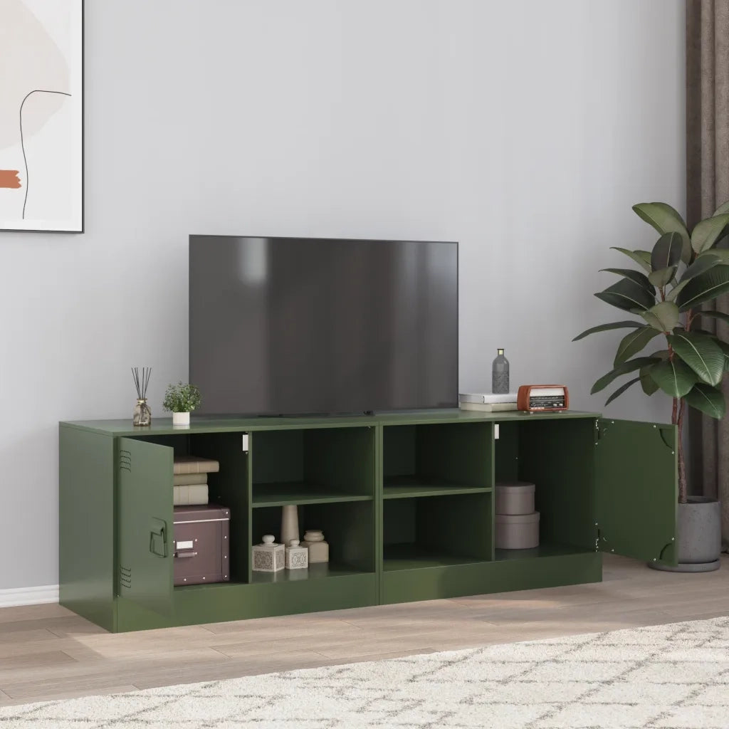 Mobili TV 2 pz-Set di 2 Credenza per TV Verde Oliva 67x39x44 cm in Acciaio 652791