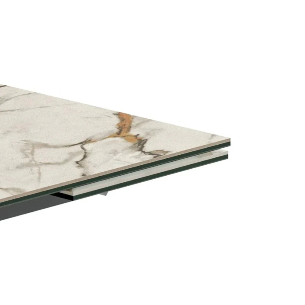 Tavolo da pranzo allungabile in ceramica su vetro effetto marmo calacatta Axis 160-240x90 cm fino a 10 posti | Duzzle