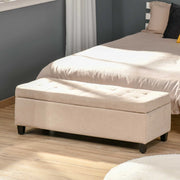 Panca imbottita con contenitore, effetto lino, Beige, 125 x 49 x 41,5 cm
